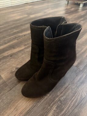 Prada Black Suede Wedge Ankle Boots